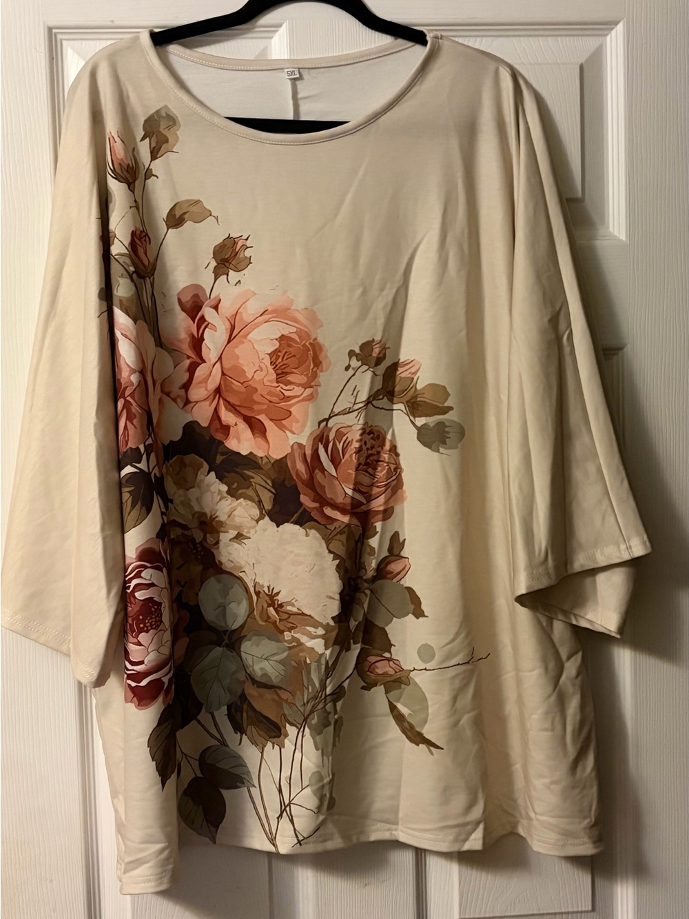 Women's Floral Print Cream Tunic Top - Soft Rose Bouquet